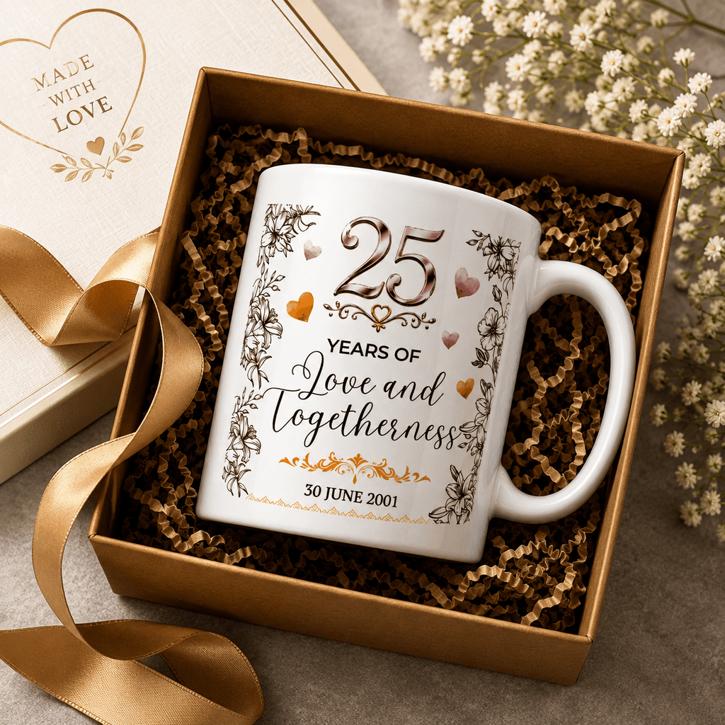 25th Anniversary Personalized Ceramic Mug | Silver Jubilee Gift - The Mug Atelier