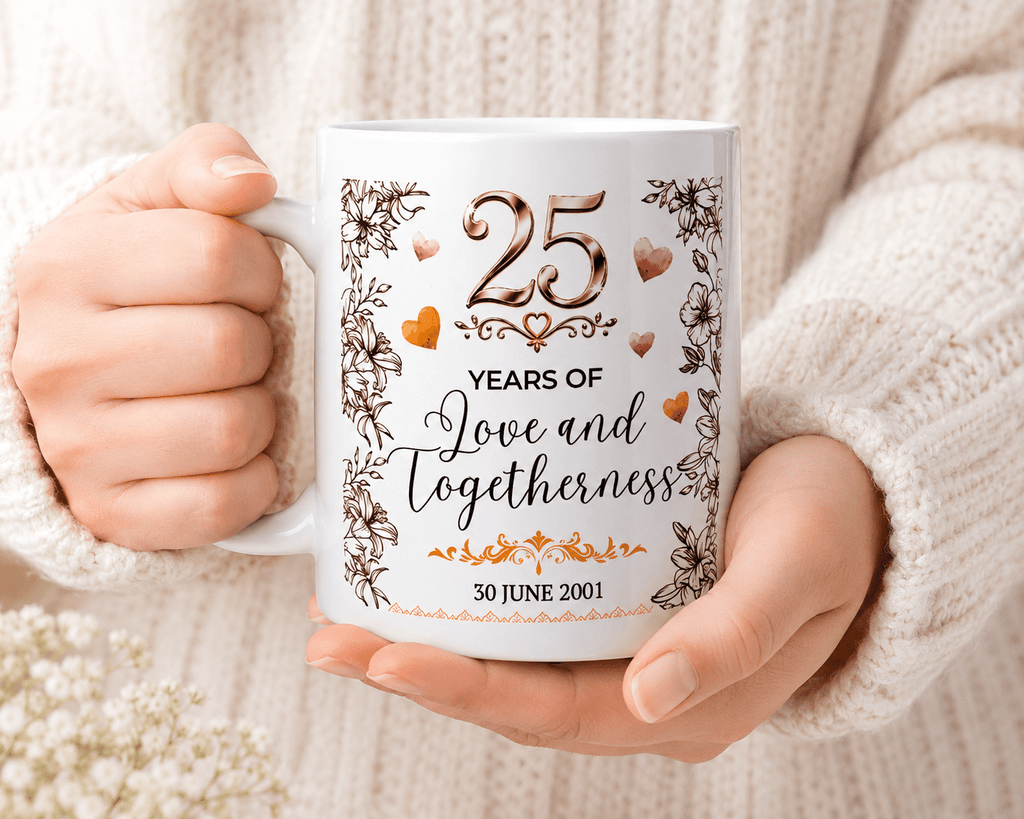 25th Anniversary Personalized Ceramic Mug | Silver Jubilee Gift - The Mug Atelier